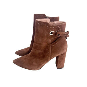Chelsea & Violet Brown Miley Suede Studded Back-Tie Block Heel Booties Size 8